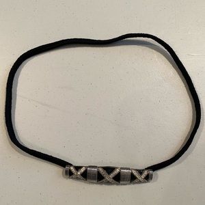 St John knit bet with black lacquer and silver buckle